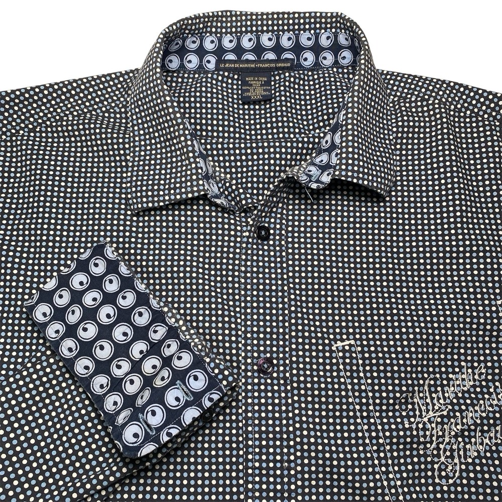 Marithe Francois Girbaud Shirt 3XL L/S Button Up Polka Dot Flip Cuff Y2K Hip